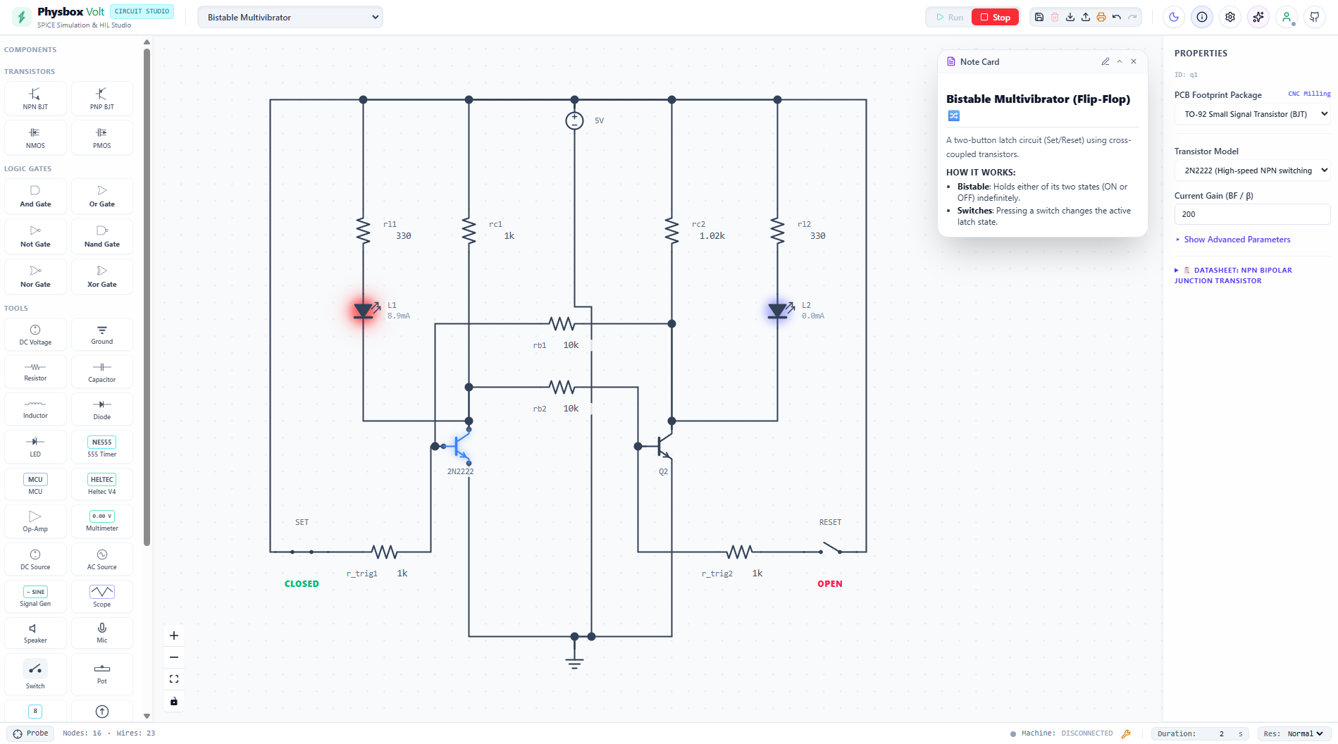 PhysBox Volt Circuit Simulator Interface