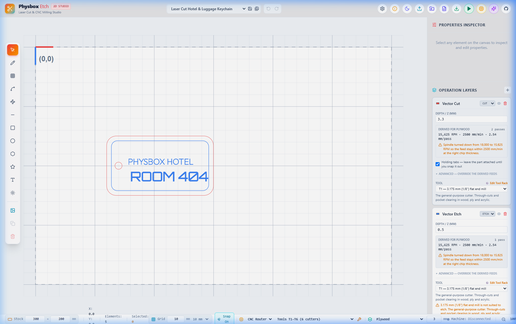PhysBox Etch Operation Layers & Feeds Speeds Warnings